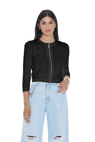 Cardigan RUKBAT manica a 3/4 collo chanel con zip logo jacquard