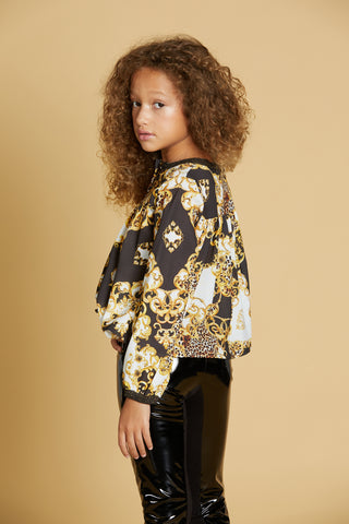 CORONA shirt with small buttons plus lurex inserts with spotted scarf pattern