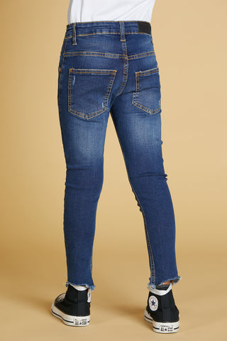Panta MUSICA 1 bot.5 ts.skinny fit con strappi più orlo sfrangiato irreg.denim