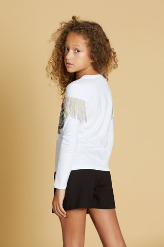 GRUS t-shirt with fringes plus glitter print plus rhinestones