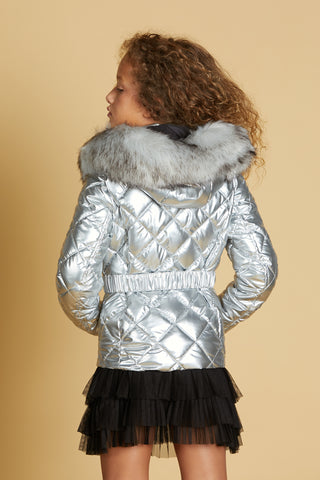 SPOTYNA down jacket with hood plus detachable fur. more belt more ts imp.rhombi