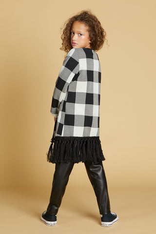 Long SCORPIO coat with pockets and square fringe trimmings