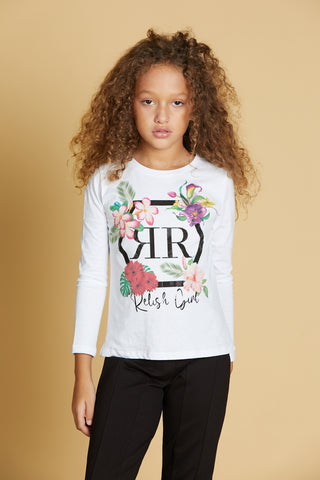 CENTAURUS T-shirt with shoulder trimmings, buttons and studded flower print