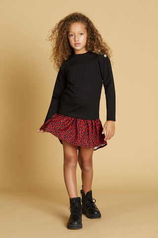 Short OFIUCO dress with shoulder buttons and spotted skirt
