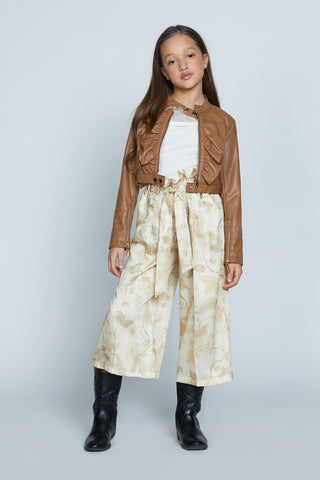 FABINA short long sleeve jacket with faux leather front frill