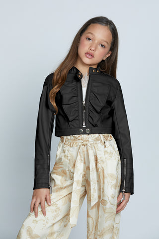 FABINA short long sleeve jacket with faux leather front frill