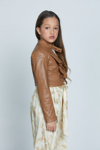 FABINA short long sleeve jacket with faux leather front frill
