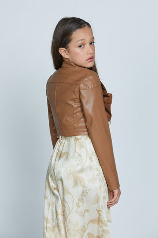 FABINA short long sleeve jacket with faux leather front frill