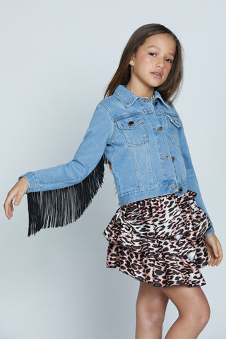 TELOPEA long-sleeved denim jacket with fringe trimmings