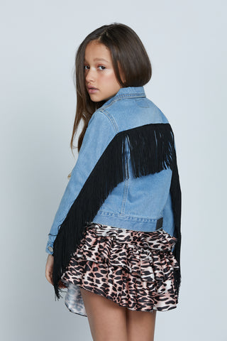 TELOPEA long-sleeved denim jacket with fringe trimmings