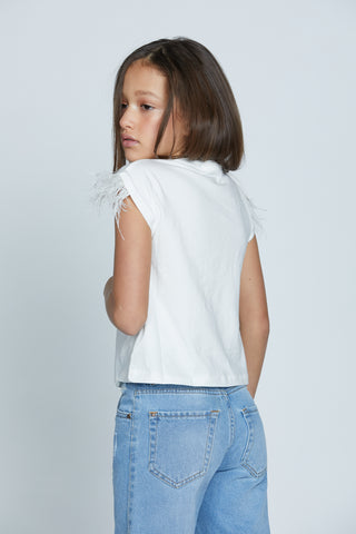 T-shirt ROSA mezza manica piume logo relish strass