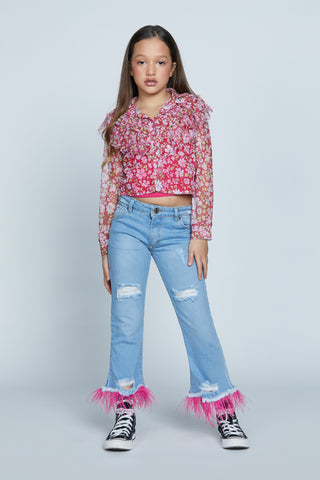 SOFORA jeans with tears plus abrasions plus feathers at the bottom plus fraying