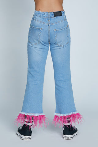 SOFORA jeans with tears plus abrasions plus feathers at the bottom plus fraying
