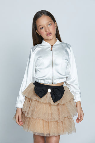 CAPRIFOGLIO short, long-sleeved satin jacket