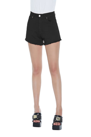 SACHI high-waisted 5-pocket shorts with fringed drill hem
