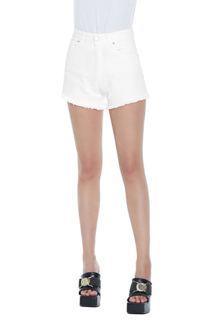 SACHI high-waisted 5-pocket shorts with fringed drill hem