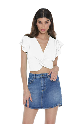 Blusa SAMA corta mezza manica rouches scollo incrocio con fusciacca più arricci