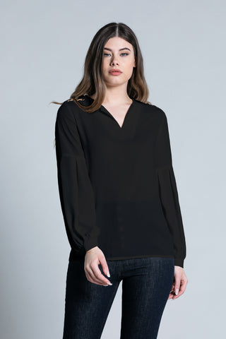 SELOR long sleeve blouse with fake button pleats. more detail riding buckles