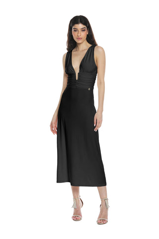 Abito SEMHAR midi senza manica con doppio scollo più arricci