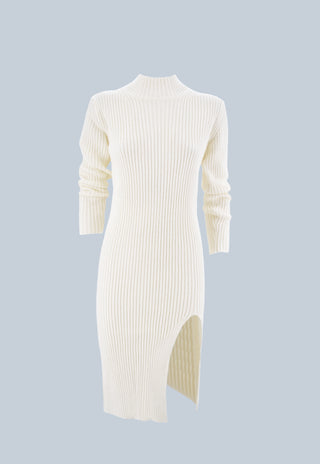 SEQUO long sleeve midi dress with volcano neck slit