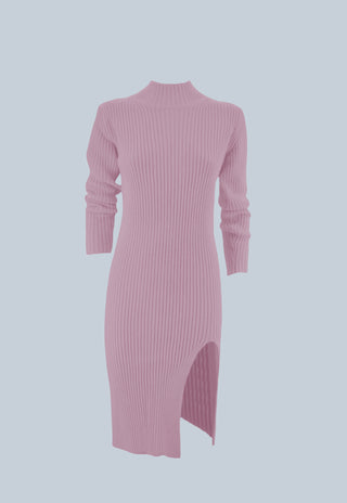 SEQUO long sleeve midi dress with volcano neck slit