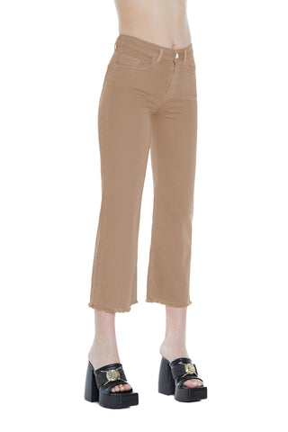 Pantalone VICL vita alta crop 5 tasche sfrangiato drill