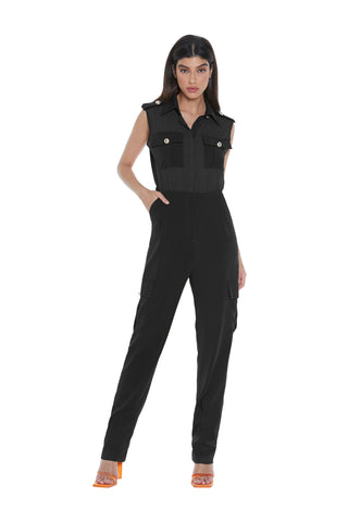 VITALES sleeveless high-waisted jumpsuit with large pockets and contrasting fabric