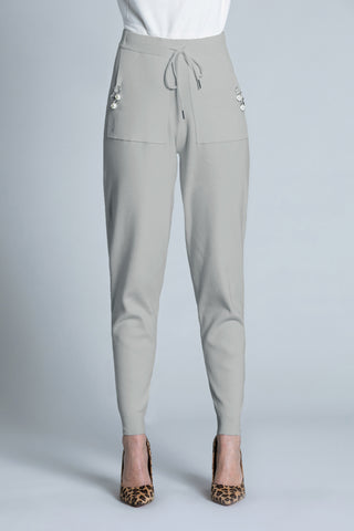 WETIO high-waisted trousers with rib plus drawstring plus pockets with rings plus pearls
