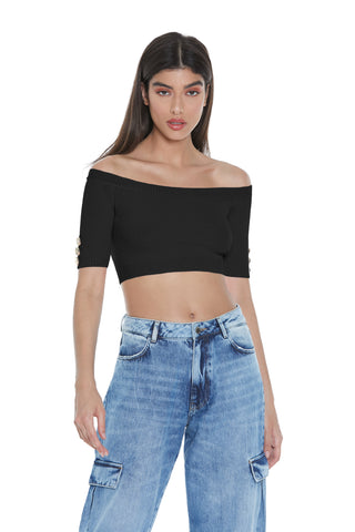 YUYA short half-sleeved boat neck sweater with buttons
