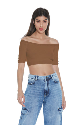 YUYA short half-sleeved boat neck sweater with buttons