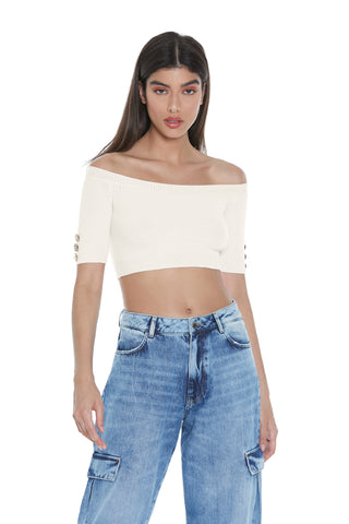 YUYA short half-sleeved boat neck sweater with buttons
