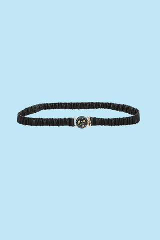 ASAMI belt with elastic plus round buckle plus faux leather rhinestones