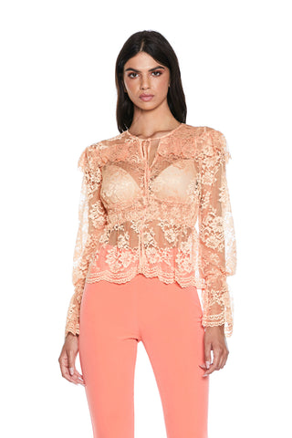 RAFFIS collarless long sleeve shirt with drawstring plus p. lace smock 