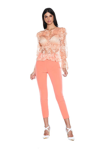 RAFFIS collarless long sleeve shirt with drawstring plus p. lace smock 