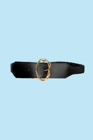 Asymmetric RURI belt with elastic and eco-leather braided buckle