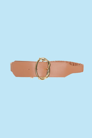 Asymmetric RURI belt with elastic and eco-leather braided buckle